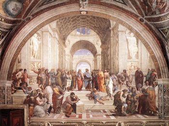 Raphael was famous for depicting illustrious figures of the Classical past with the features of his Renaissance contemporaries. School of Athens (above) is perhaps the most extended study in this.
