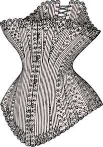Hourglass corset from around 1880. It features a busk fastening at the front and lacing at the back.